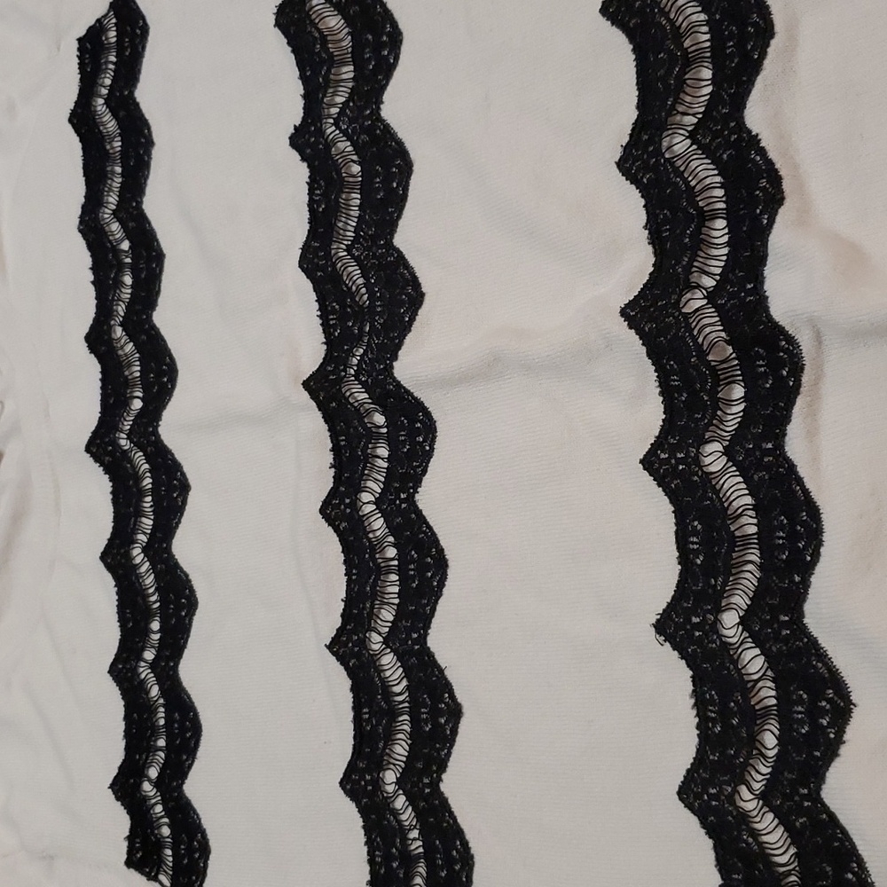 🖤🙌 HP 🙌🖤Elle Lace Embellished Crew Sweater, Lg cream color w/ black lace; - Picture 7 of 9